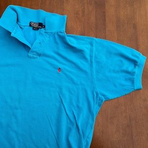 Blue, short sleeve Polo shirt with Pink symbol